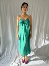 Load image into Gallery viewer, Vintage 1930s silk slip teal dyed dress