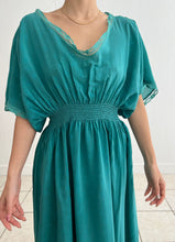Load image into Gallery viewer, Vintage 1950s teal hand dyed dress