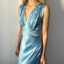 Load image into Gallery viewer, Vintage 1930s deep blue rayon satin evening maxi dress