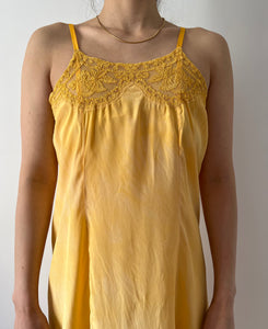 Antique 20s silk lace yellow dyed slip