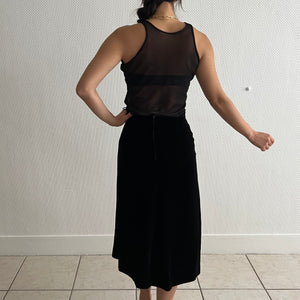 Vintage 70s black silk velvet skirt
