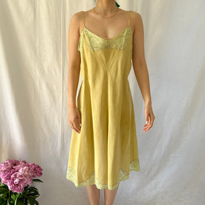 Vintage 40s hand dyed chartreuse green silk slip