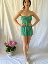Load image into Gallery viewer, Vintage 1950s green dyed polka dot jumpsuit