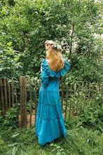 Load image into Gallery viewer, Vintage 70s blue Mexican dress pintuck lace