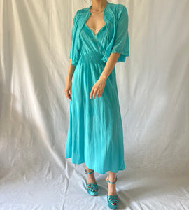 Vintage 1930s silk dress and bed jacket hand dyed turquoise