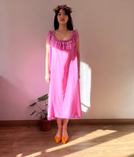 Load image into Gallery viewer, Antique Edwardian cotton ruffled collar hand dyed orchid dress