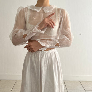 Antique organza white sheer blouse