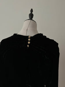 Vintage 1930s silk velvet black dress long sleeves art deco