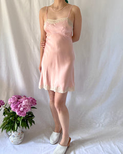 Vintage 1920s pink silk mini slip with lace