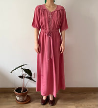 Load image into Gallery viewer, Vintage 1940s hand dyed silk dress berry pink