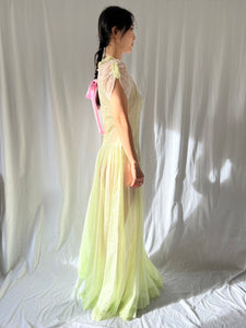 Vintage 1940s sheer apple green dress