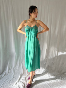 Vintage 1930s silk slip teal dyed dress