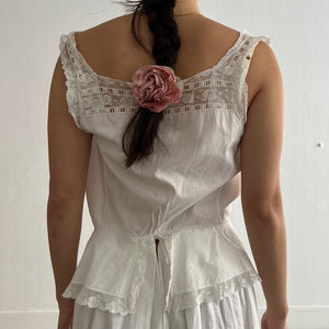 Antique Edwardian lace trims white cotton top