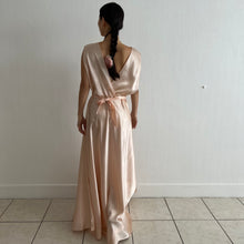 Load image into Gallery viewer, Vintage 1930s silk chiffon satin lace peach dress