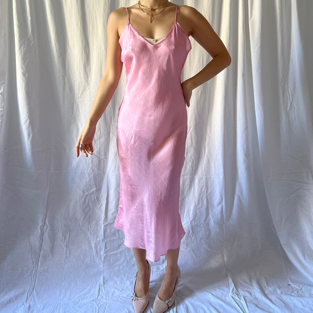 Vintage bubblegum pink rayon slip dress