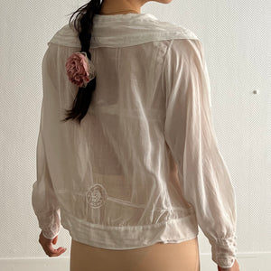Antique Edwardian cotton voile white lace blouse