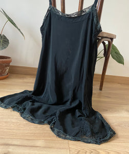 Vintage 20s black silk chiffon and lace dress