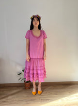 Load image into Gallery viewer, Antique 1920s soft cotton and lace hand dyed orchid dress