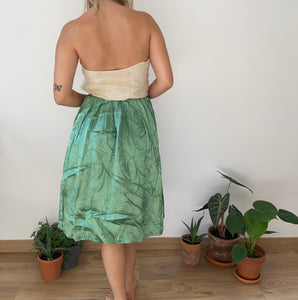 Vintage green floral jacquard print skirt