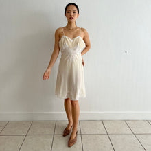 Load image into Gallery viewer, Vintage 1930s silk slip spaghetti strap plissé and lace