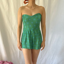 Load image into Gallery viewer, Vintage 1950s green dyed polka dot jumpsuit