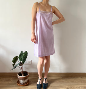 Antique 20s lilac dyed cotton lace mini dress