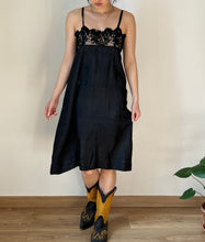 Load image into Gallery viewer, Antique 20s black silk lace slip dress