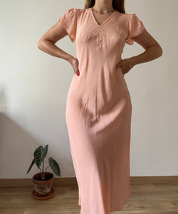 Vintage 30s pink peach silk slip dress
