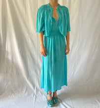Load image into Gallery viewer, Vintage 1930s silk dress and bed jacket hand dyed turquoise