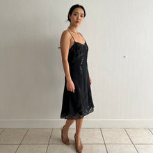 Load image into Gallery viewer, Vintage 1930s black lace and silk slip dress