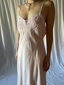 1930s silk slip dress in soft pink