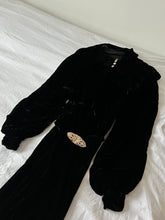 Load image into Gallery viewer, Vintage 1930s silk velvet black dress long sleeves art deco